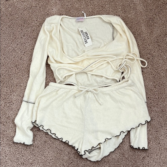 Urban Outfitters Cream lounge Wrap Top and Shorts Set - Picture 1 of 3